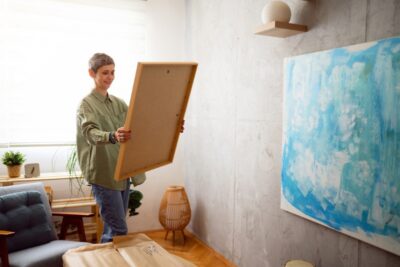 woman preparing new painting