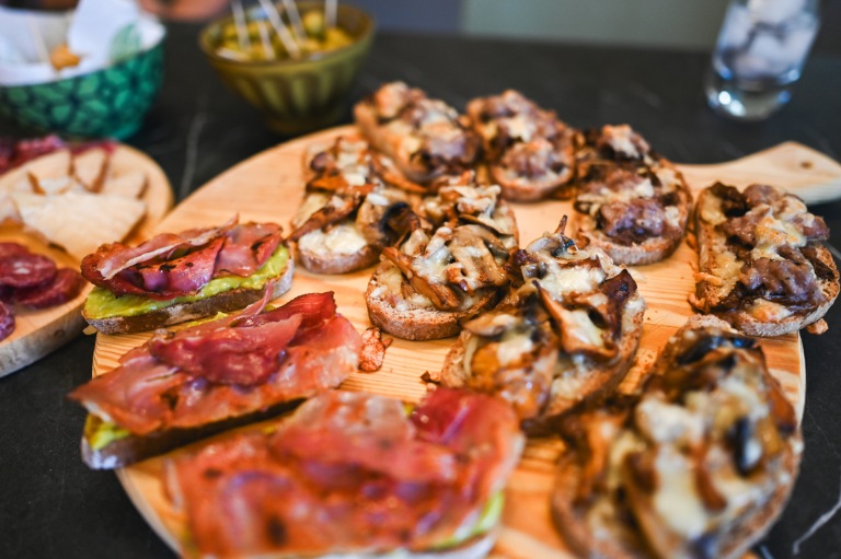 Bruschetta and charcuterie board