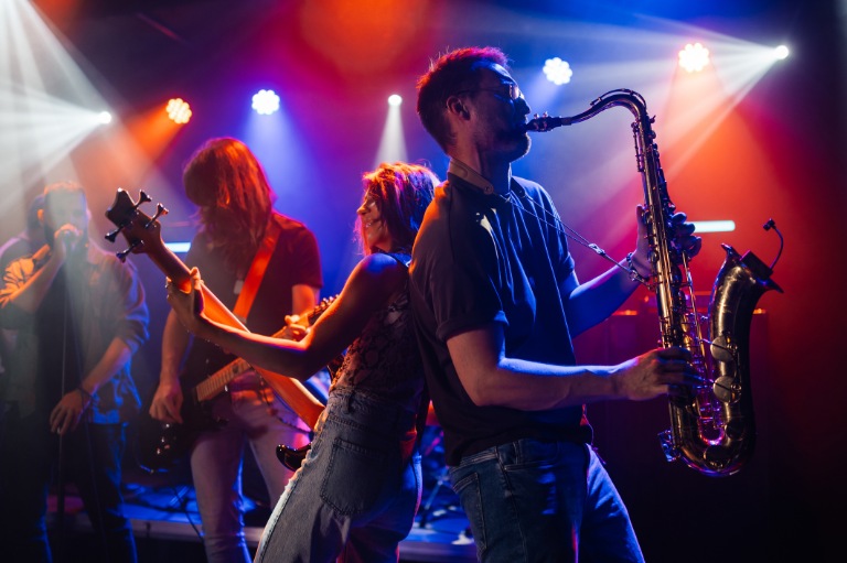 Music band playing live on stage