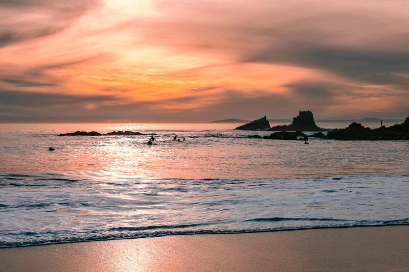 Surfers waiting for waves